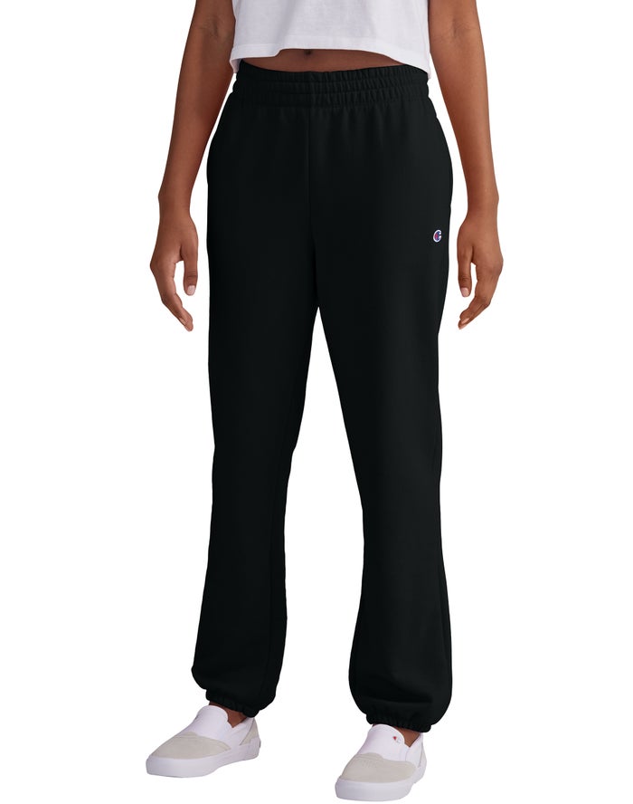 Champion Womens Joggers NZ - Powerblend Fleece Boyfriend Black ( 7325-HSQIR )